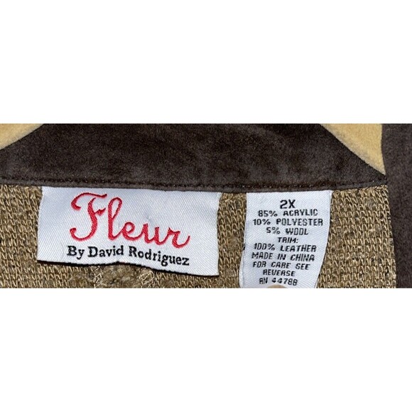 Fleur David Rodriguez Fuzzy Knitted Long Jacket Women Plus Sz 2X Brown - Picture 3 of 11